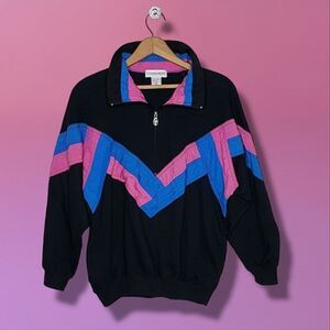 Chaver Vintage Retro Pull-over Quarter-Zip Collared Windbreaker/Track-Jacket